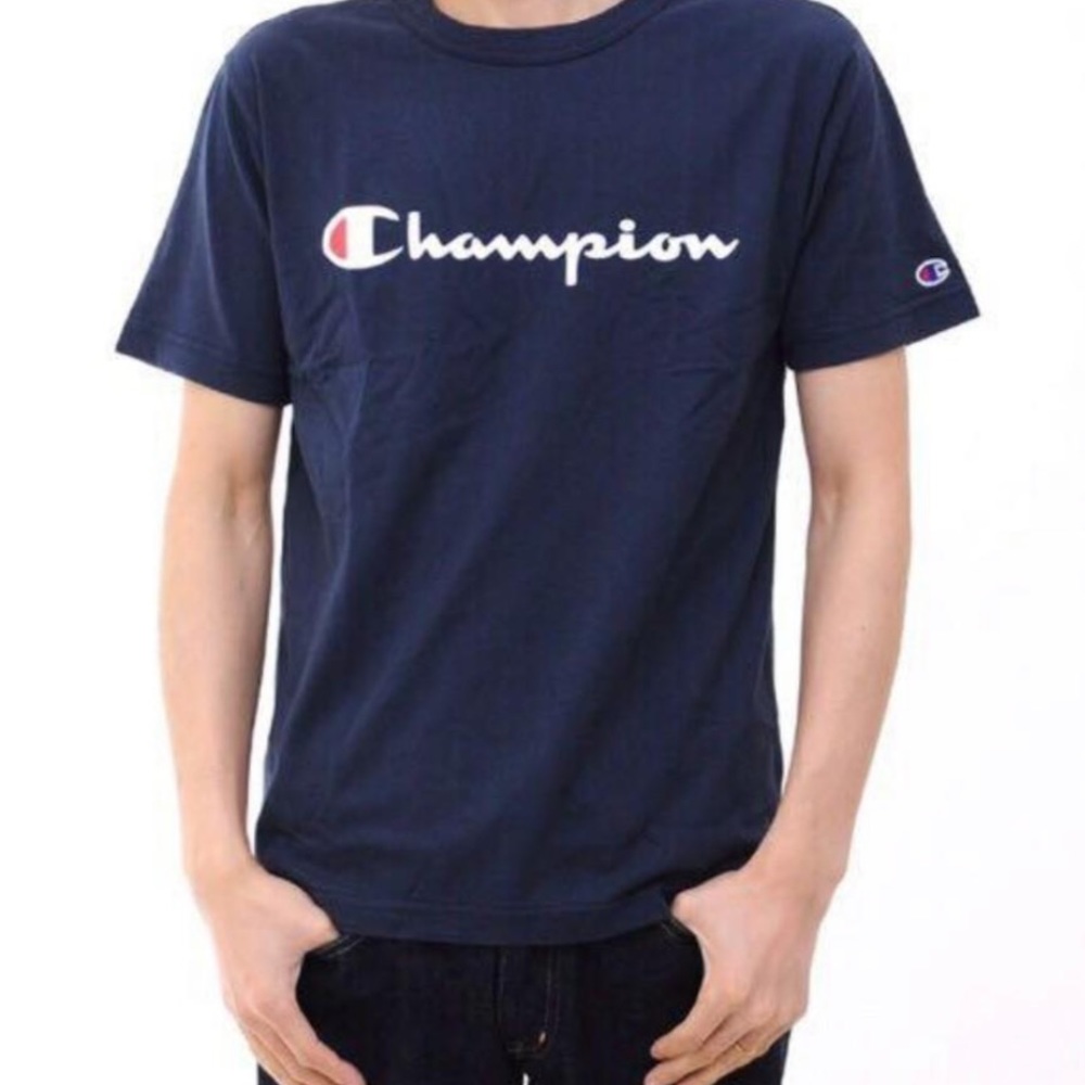 NWT Champion Classic Jersey Script logo T-Shirt Bous youth size Small Navy crew